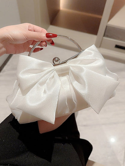 Elegant Clutch Evening Bag – Pearl Women's Bow Satin
