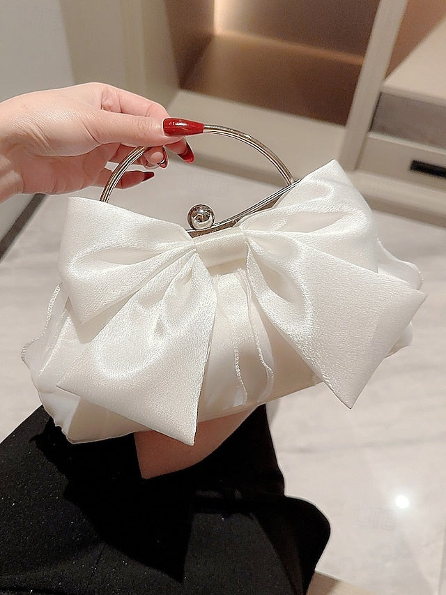 Evening Elegant Satin Bow Bag Pearl – Women's Clutch