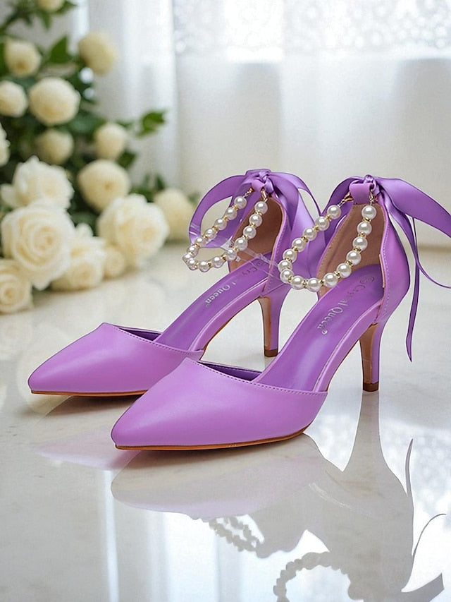 Heel - with Kitten Blue Women's Pumps Ankle Pearl Strap Bow