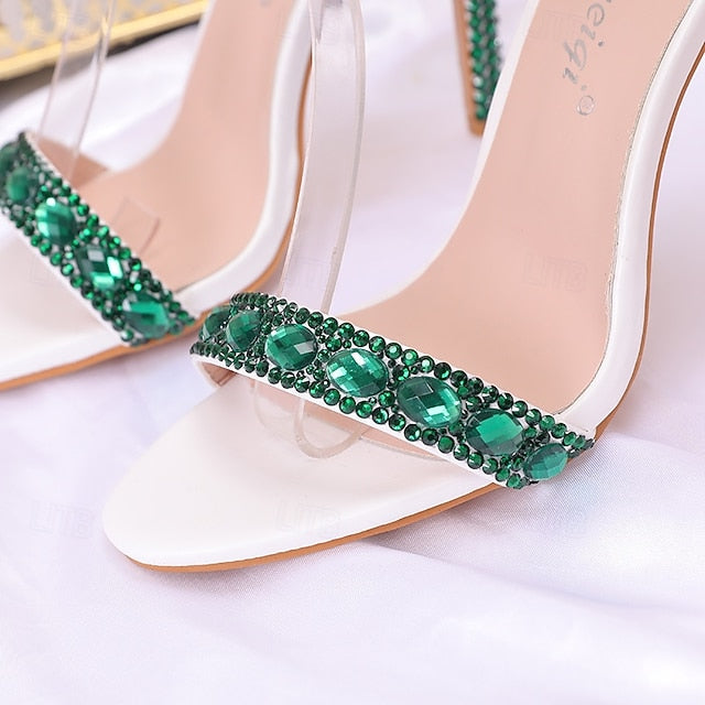 Matching Ankle with Rhinestone Stiletto Women's Green Heels