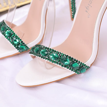 Green Matching Women's Heels Rhinestone Ankle Stiletto with