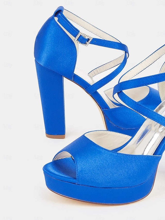 Platform Women's High Peep with and Sandals Satin Toe Heel