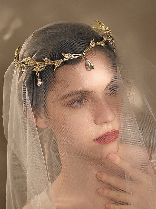 Blue with – Drops Leaf Gemstone Gold Vintage Headpiece