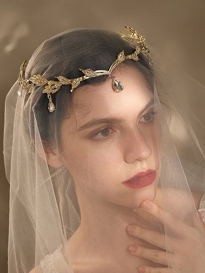 Blue with – Drops Leaf Gemstone Gold Vintage Headpiece