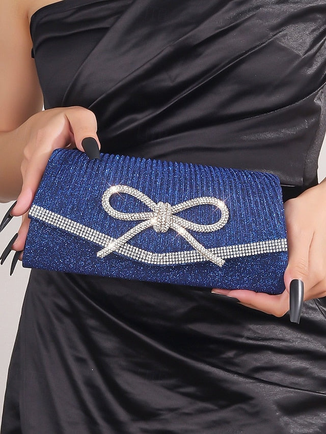 with Accent Rhinestone Clutch Purse Bow Glitter Blue