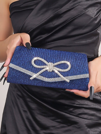 with Accent Rhinestone Clutch Purse Bow Glitter Blue