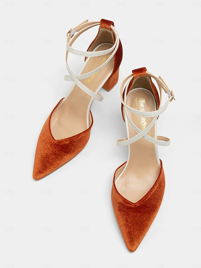 Ankle Chic - Elegant Strap Suede Heels Women's Two-Tone