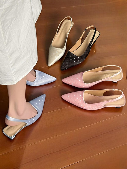 Satin Slingback Women's with Kitten Rhinestone Studs Heels