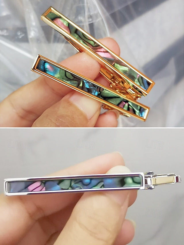 with mother of inlaid Men's tie clip pearl and brass