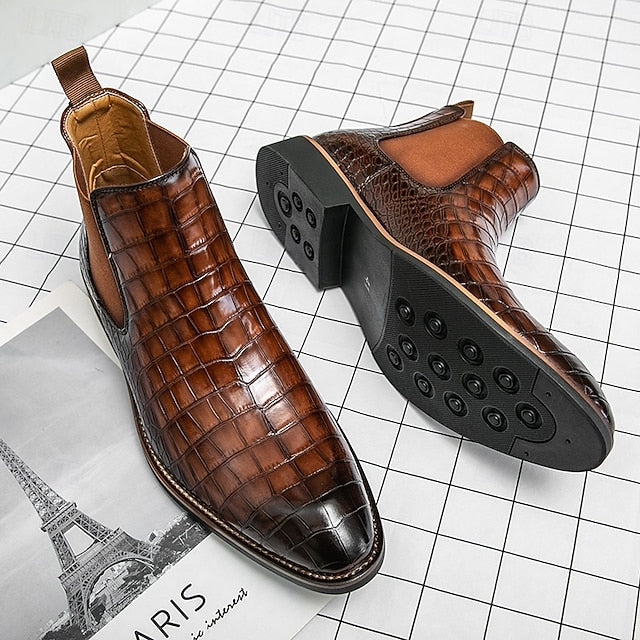 Chelsea – Brown Slip-On Men's Pattern Crocodile Boots