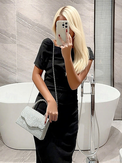 Handbag Silver Handle Rhinestone – with Women's Glitter