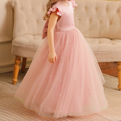 Girl Color Party Flower Kids Solid Girls' Dress