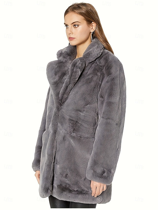 Coat Pocket Fur Warm Faux Comfortable Knitting Women's
