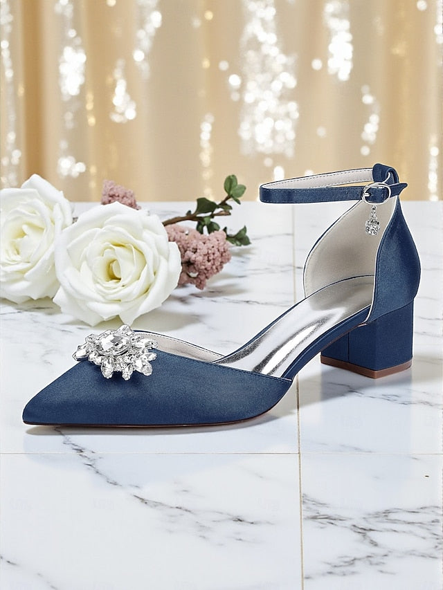 Satin Women's Shoes with Heel Burgundy Block Wedding