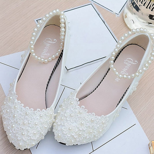 White Pearl Lace Wedding Floral Heels – Women's Decorated