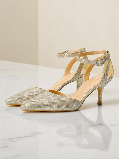 Gold Heels Ankle Strap Glitter Women's