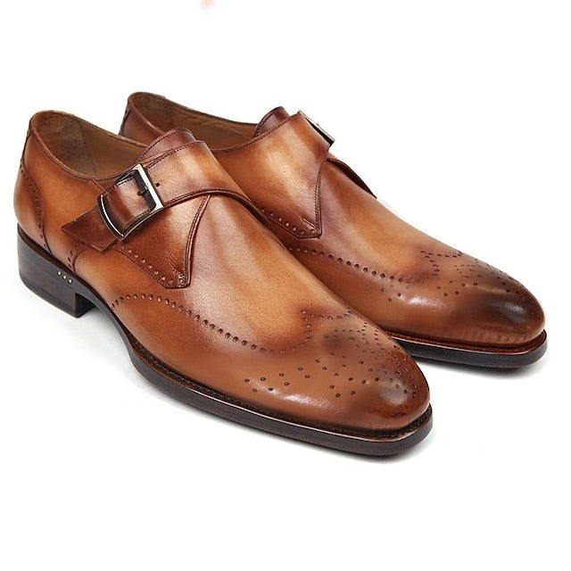 Leather Shoes Monk Strap Faux Brown Men's Classic –
