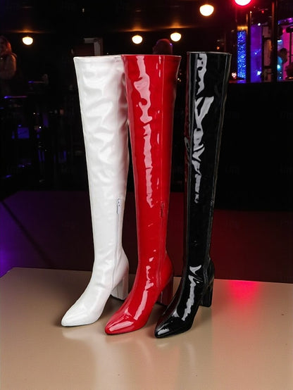 Knee Leather Over Boots Patent Red Women's the