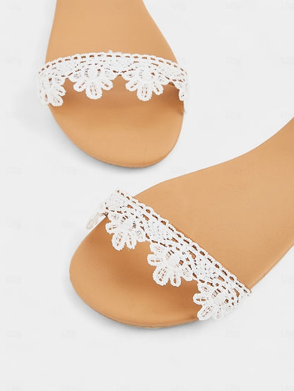Sandals White Women's Strap with Ankle Floral Lace