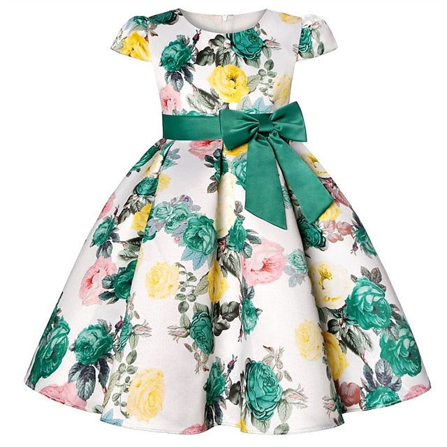 Flower Girls' Short Dress Sleeve Kids Party Floral