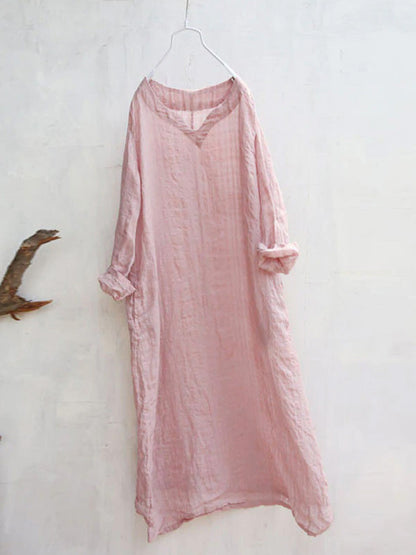 Plus Size Buykud Hand-Made Loose Linen Cotton Dress OO1031