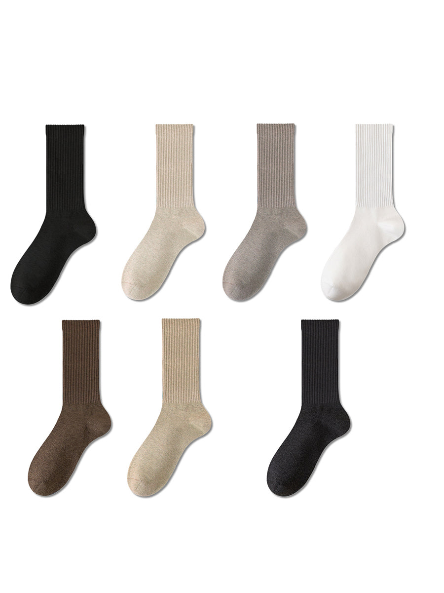 7 Pairs Women Winter Casual Solid Cotton Socks WU002