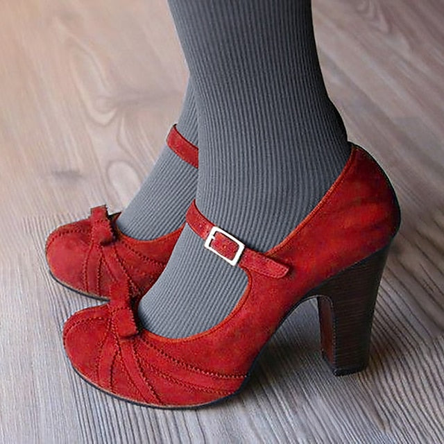 Bow and Women's Black Heels with Suede Detail Red Mary Jane