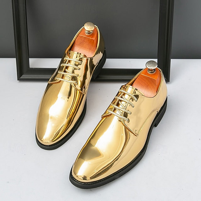 – Gold Leather Sleek Shiny for Lace-Up Men Patent Shoes