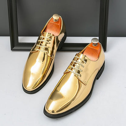 – Gold Leather Sleek Shiny for Lace-Up Men Patent Shoes