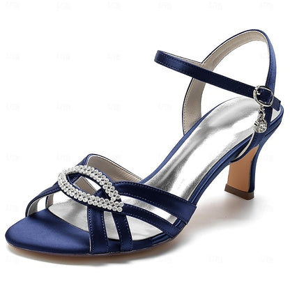 Satin Heels Blue Rhinestone Dark Women's Strappy with