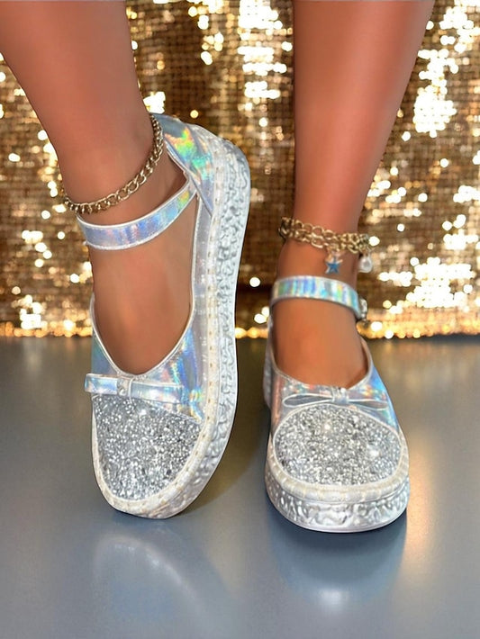 Holographic Jane Glitter Women's Mary Platform Shoes