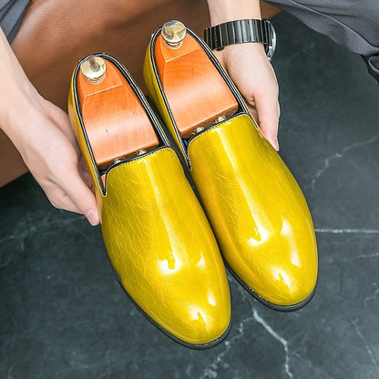 Gold Fashionable – Loafers Metallic Slip-On Men's Shiny