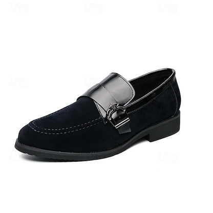 Strap with Men's Suede Patent Metal Loafers and Leather