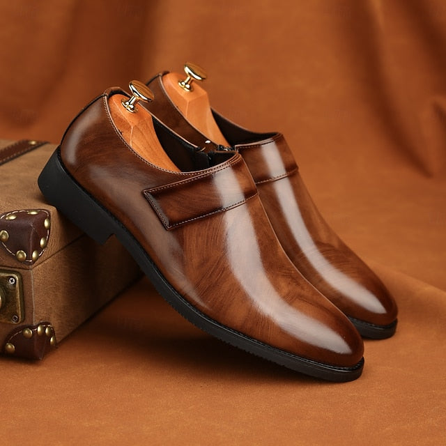 Leather Loafers Shoes Brown Slip-On Business Men's