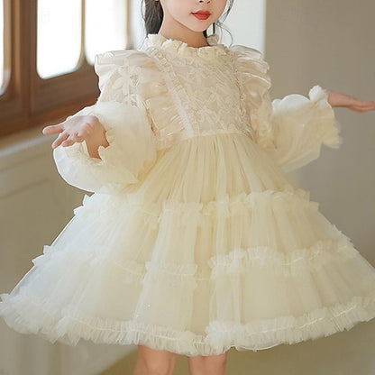 Color Dress Solid Party Flower Long Girls' Girl Kids