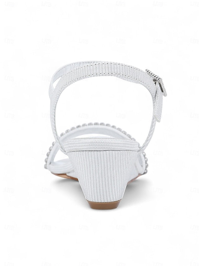 Open - Rhinestone Sandals Champagne Wedge Toe Women's