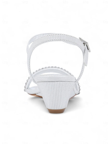 Open - Rhinestone Sandals Champagne Wedge Toe Women's