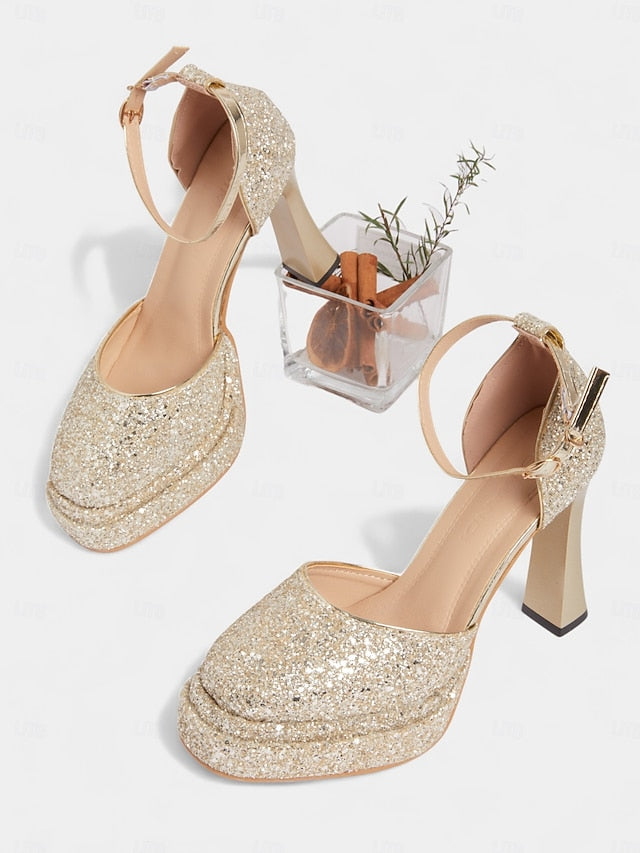Heels Glitter Women's High Gold Platform