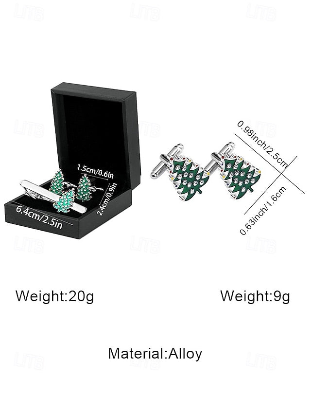 - Clip and Christmas Festive Tie Cufflinks Set Tree Men's