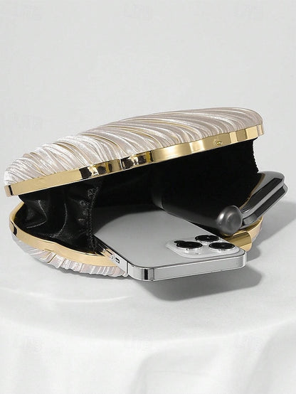 Pleated Satin Evening Women's Shell Purse Clutch
