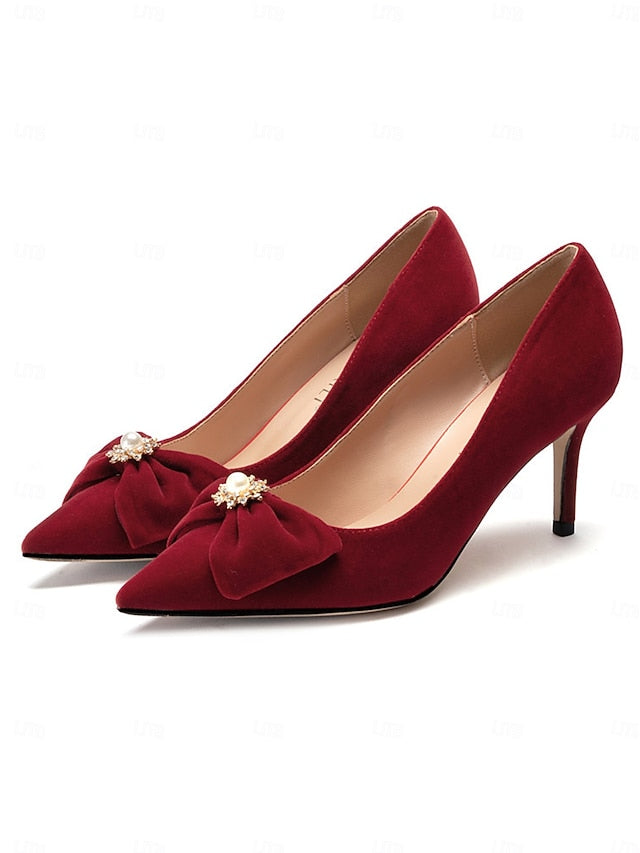 Wedding – Women's Bow Toe Pumps Chic Satin Pointed