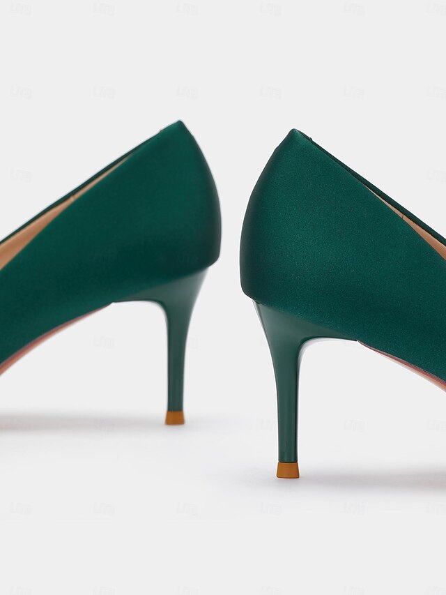 Women: with Rhinestone Green Buckle Pumps Satin for Elegant