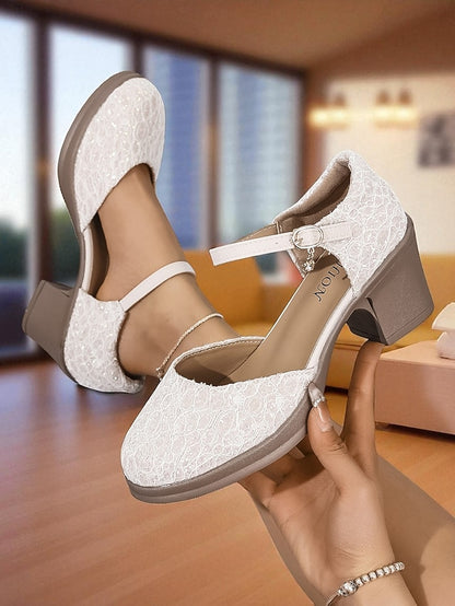 Jane - Mary Shoes Lace Low Heel Comfortable Women's Chunky