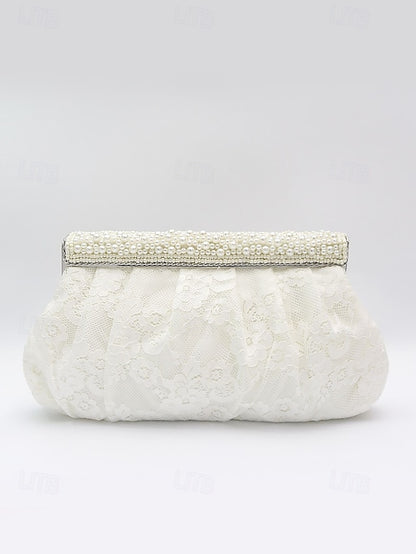 Black Elegant Beaded Clutch with Bag Women's Evening Lace