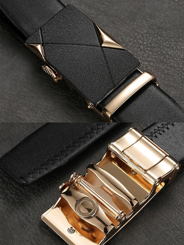 with Elegant Adjustable Black Leather Men's Belt Metal
