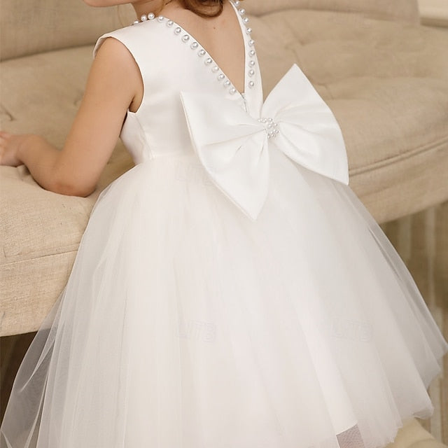 Dress Party Color Kids Girls' Sleeveless Wedding Solid