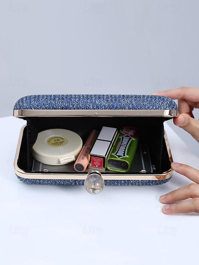 Purse - with Elegant Stylish Straw Clasp Pearl Clutch