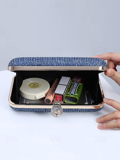 Purse - with Elegant Stylish Straw Clasp Pearl Clutch