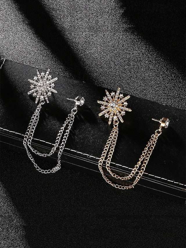 Crystal Gold with Star Elegant Stylish Chains Lapel Pin –