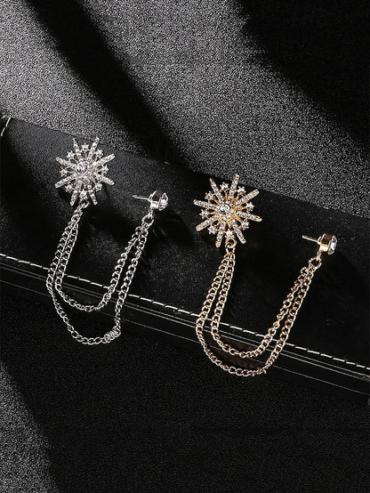 Crystal Gold with Star Elegant Stylish Chains Lapel Pin –